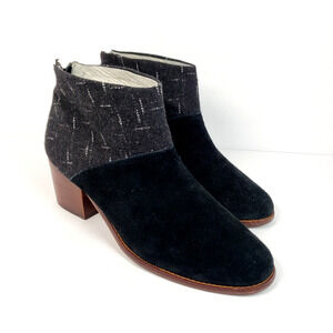 Toms Leila Womens Size 12 Black Suede Wool 2.5" Heel Ankle Booties Shoes 740616